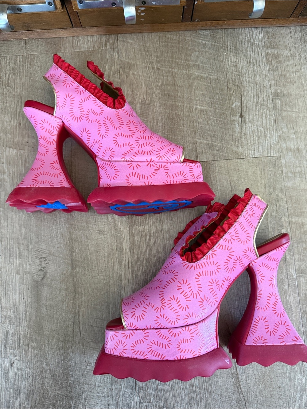 Munster Max Ruffle Lady Miss Platform Slingback Sandals Zandra Rhodes Size 10 - Picture 7 of 10